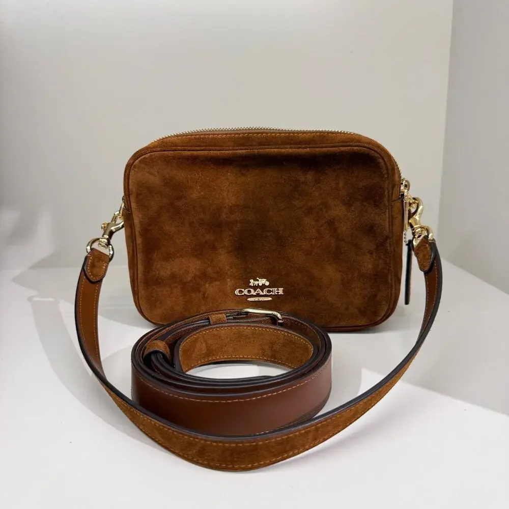 NEW‼️Coach Carey Crossbody Bag  CET39 suede/Gold/Warm Brown